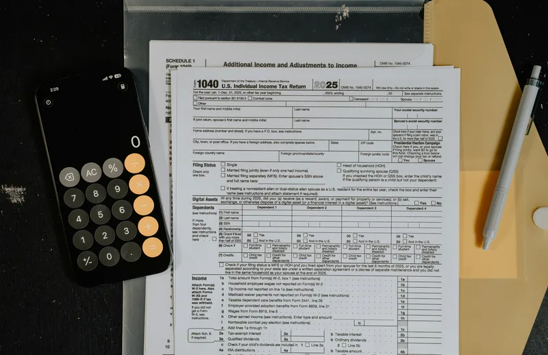 Tax preparation and accounting workspace